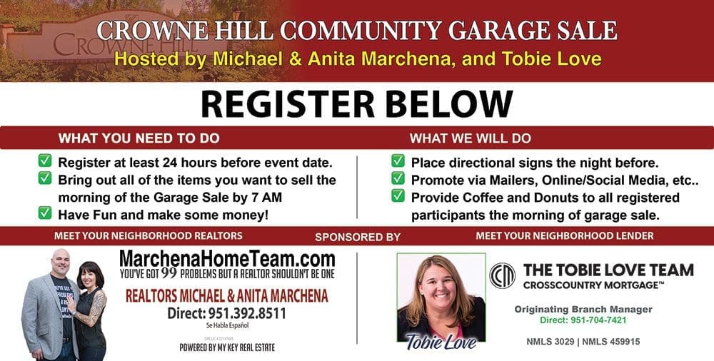 Community Garage Sales Realtors Michael & Anita Marchena Marchena Home Team