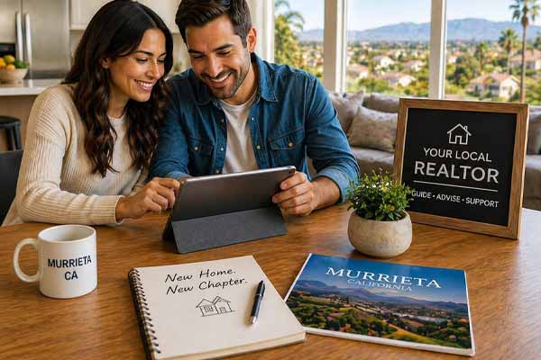 Home buyers reviewing Murrieta home search options with a local Realtor