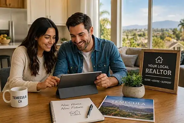 Home buyers reviewing Temecula home search options with a local Realtor