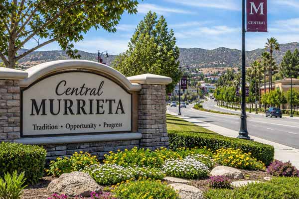 Central Murrieta neighborhood area with shopping, homes, and nearby hills