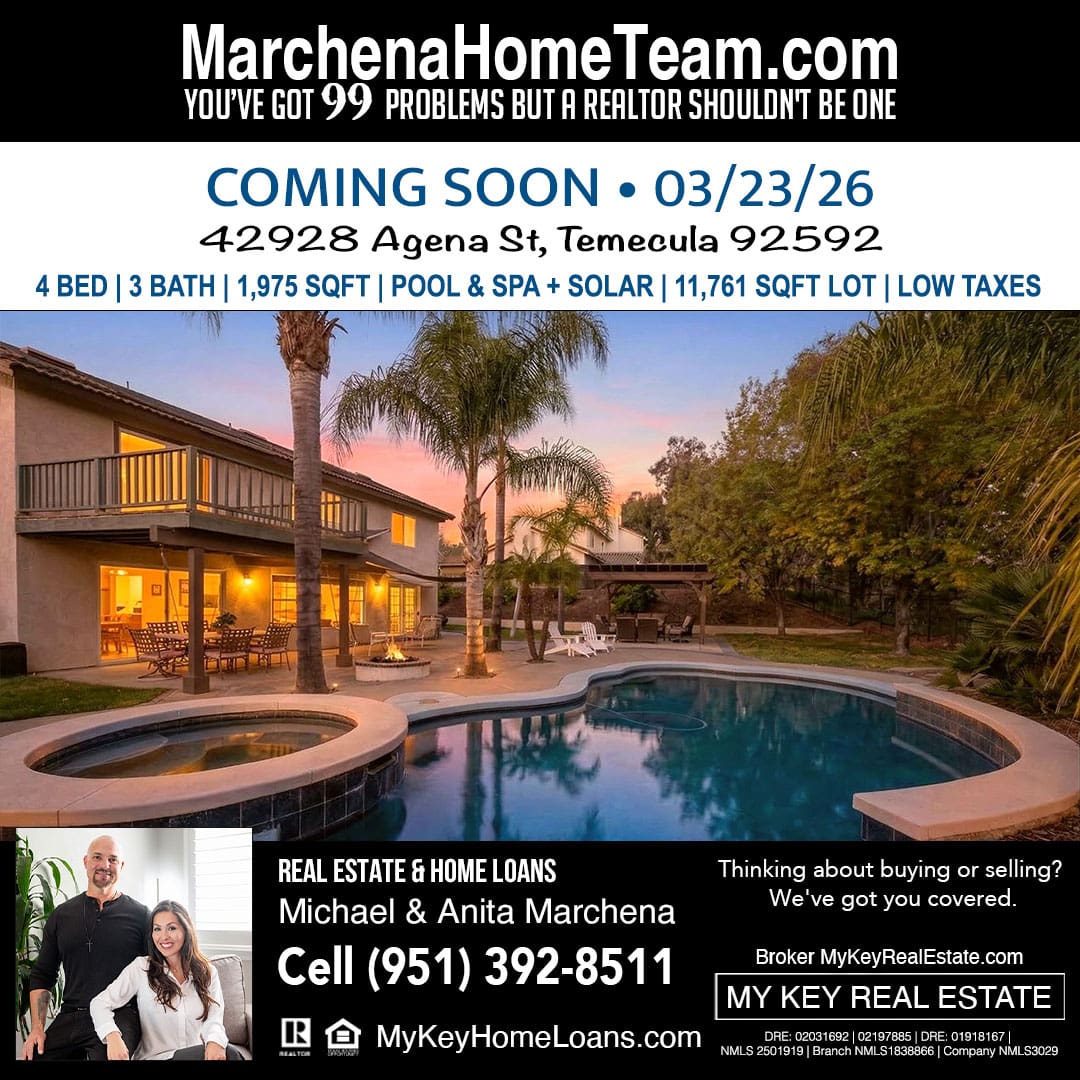 Coming soon pool home for sale in Temecula CA with large lot at 42928 Agena Street