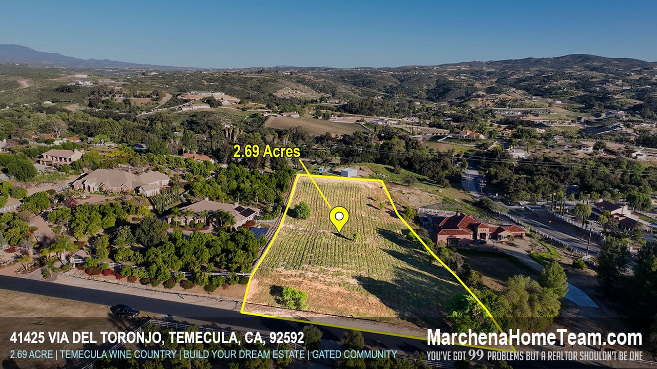2.69 acre land for sale in Temecula Wine Country Glen Oaks Ranch gated community 41425 Via Del Toronjo