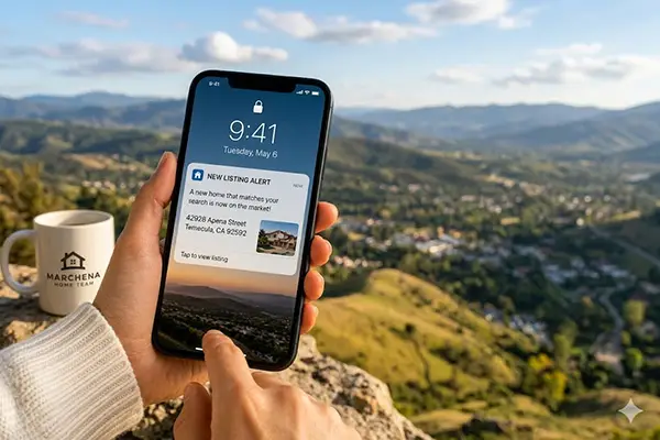 Home buyer receiving a price change alert while searching Temecula Valley homes on the go