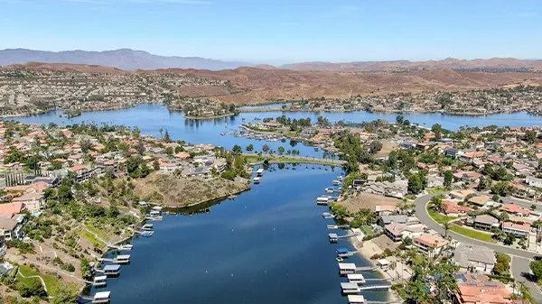 Canyon Lake California waterfront homes aerial view