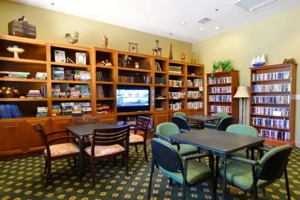 Card room and library at The Oasis clubhouse in Menifee