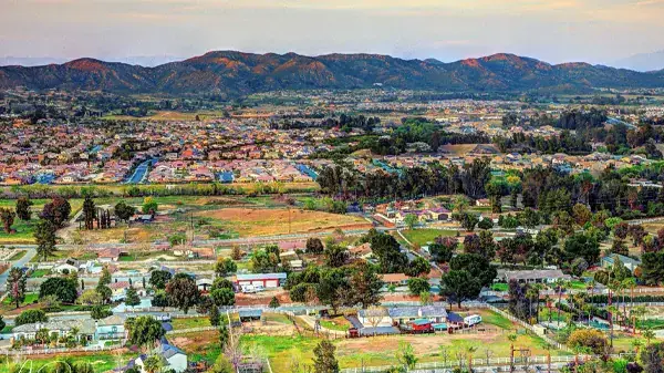 Wildomar California community and hillside aerial view