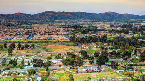 Wildomar California community and hillside aerial view