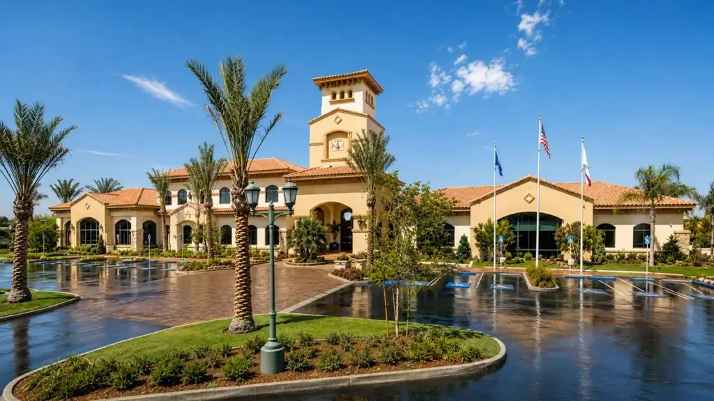 Solera Diamond Valley clubhouse and clock tower in Hemet, California