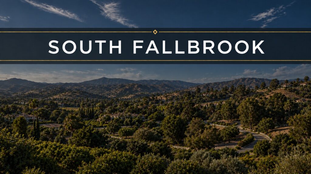 Illustrative view of South Fallbrook hills, groves and rural neighborhoods, California