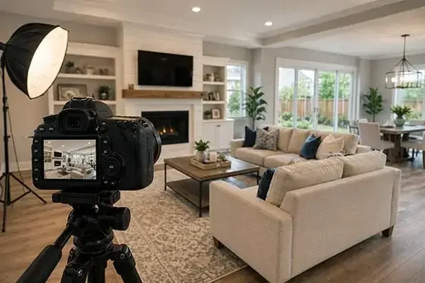 Professional real estate photography and video setup inside a Temecula Valley home