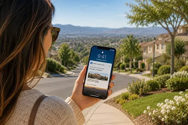 Home buyer receiving a price change alert while searching Temecula Valley homes on the go